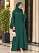 Forest Green Pleated Front Abaya with Kimono Sleeves & Matching Hijab