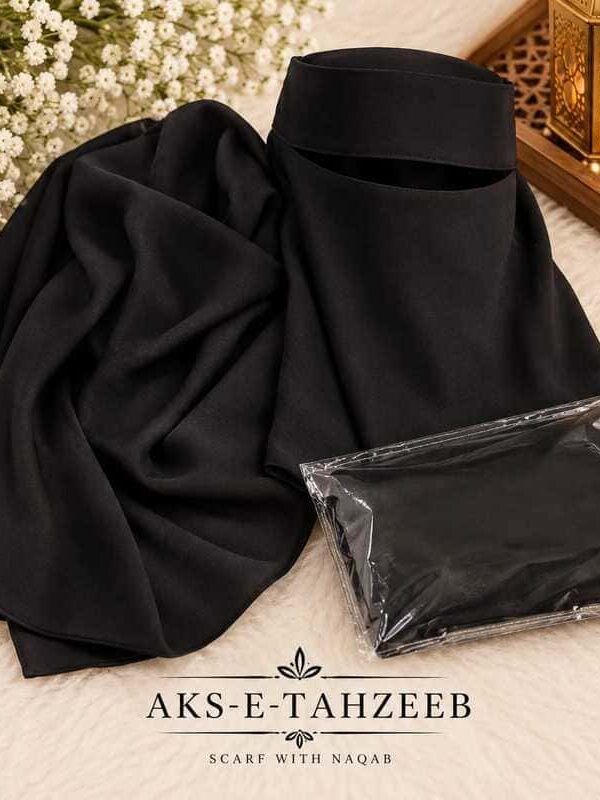 Black Scarf with Naqab – Soft Matte Finish, Eye-Slit Face Veil & Gift-Ready Packing