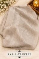 Soft Greige Shimmer Hijab – Silver Lurex Stripes & Lightweight Drape