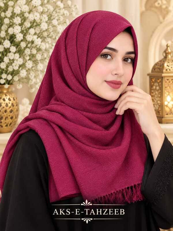 Magenta Berry Textured Hijab – Soft Woven Finish & Fringe Edges